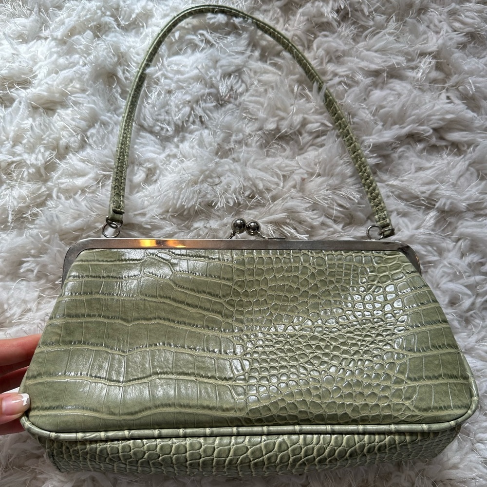 Sage green croc shoulder bag